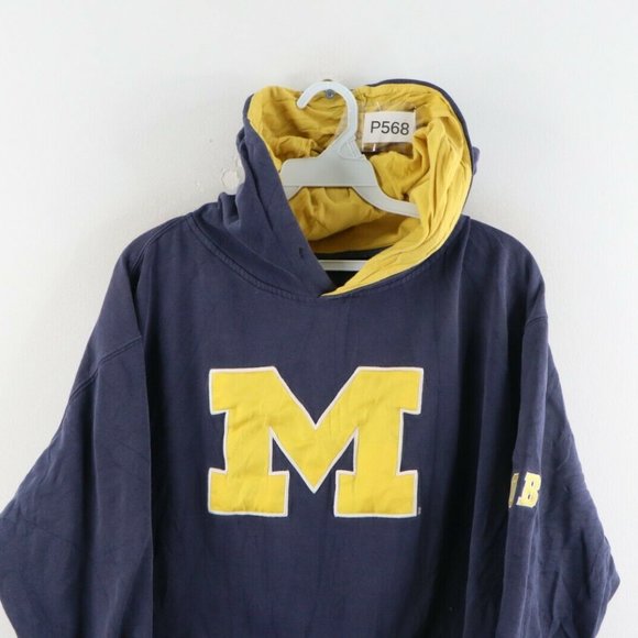 Vintage University of Michigan Block M Hoodie Blue - Picture 2 of 8